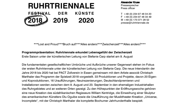 Programmpräsentation: Ruhrtriennale erkundet Lebensgefühl der Zwischenzeit