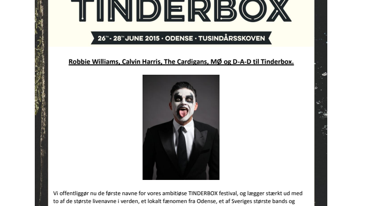 Robbie Williams, Calvin Harris, The Cardigans, MØ og D-A-D til Tinderbox