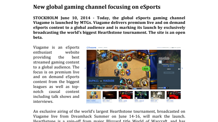 Viagame launches new global eSports channel