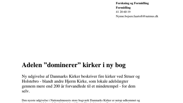 ​Adelen ”dominerer” kirker i ny bog