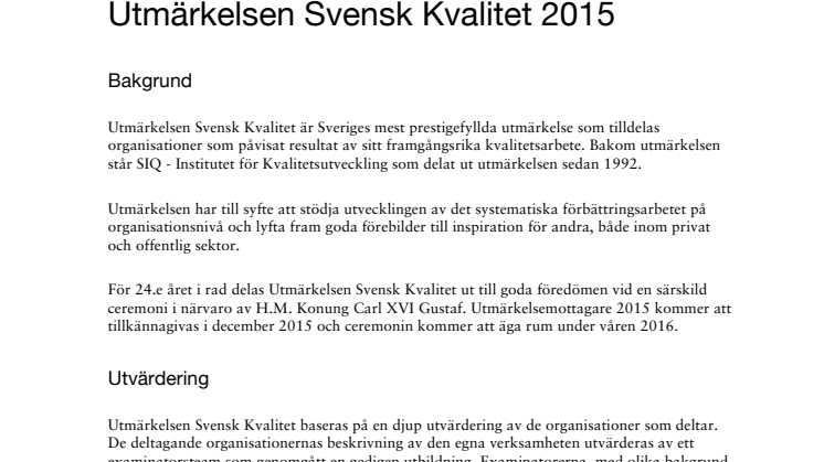 Utmärkelsen Svensk Kvalitet