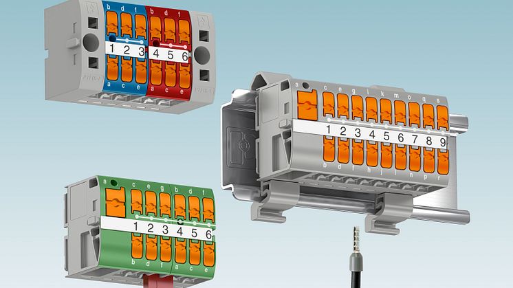 Potentialfördelningsblock PTVFIX med sidoanslutning - olika färg- och monteringsvarianter