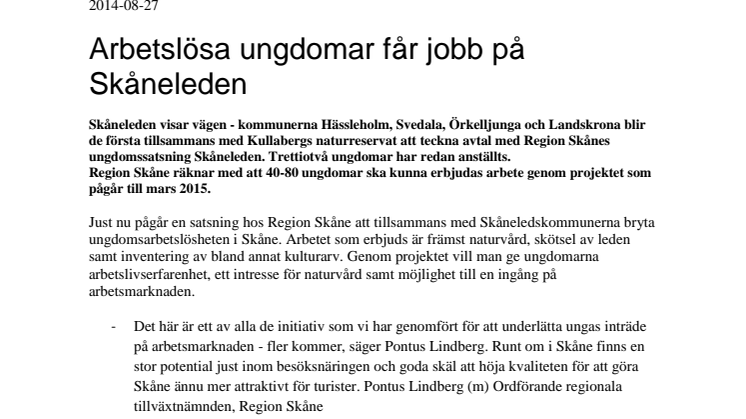 Arbetslösa ungdomar får jobb på Skåneleden
