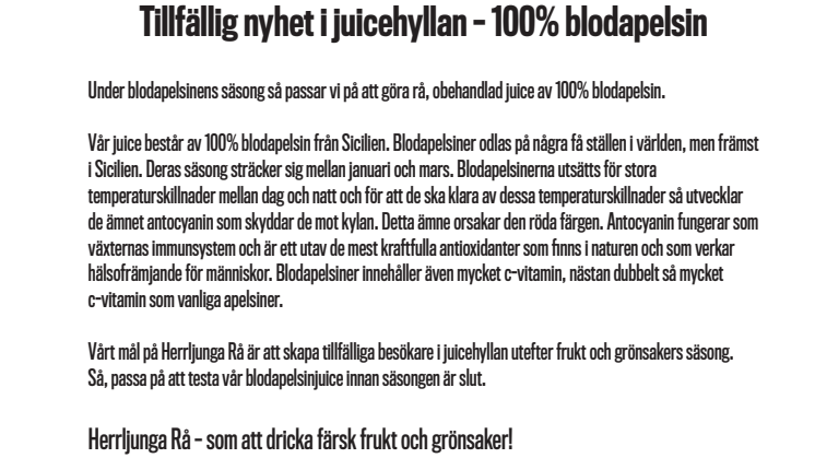 Tillfällig nyhet i juicehyllan – 100% blodapelsin!