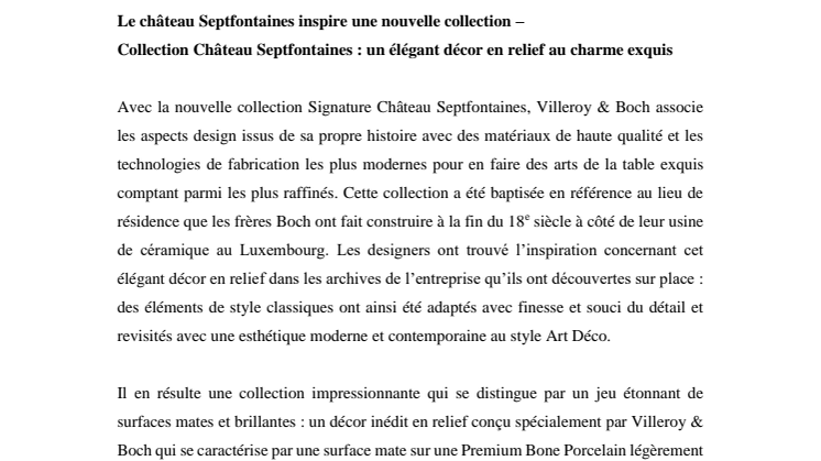 Le château Septfontaines inspire une nouvelle collection –  Collection Château Septfontaines : un élégant décor en relief au charme exquis