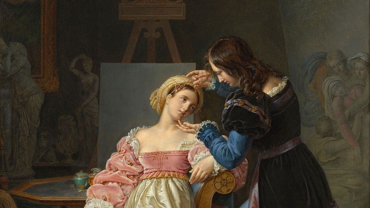 Marie-Philippe Coupin de la Couperie, Rafael rättar till Fornarinas hår inför arbetet med hennes porträtt, 1824. Foto: Cecilia Heisser/Nationalmuseum. 