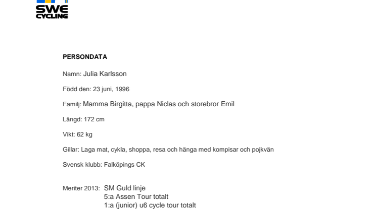 Persondata Julia Karlsson, Falköpings CK