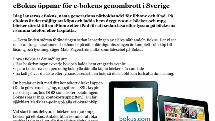 eBokus öppnar för e-bokens genombrott i Sverige