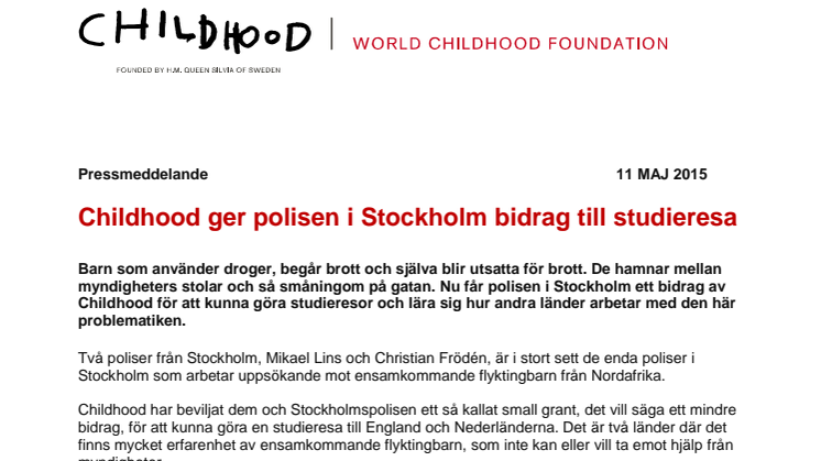 Childhood ger bidrag till studieresa för polisen i Stockholm