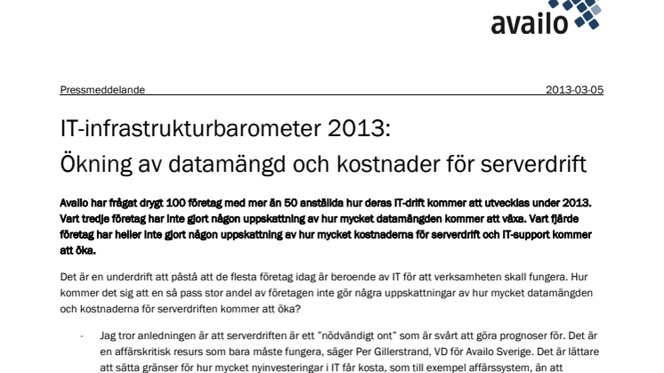 IT-infrastrukturbarometer 2013: Ökning av datamängd och kostnader för serverdrift