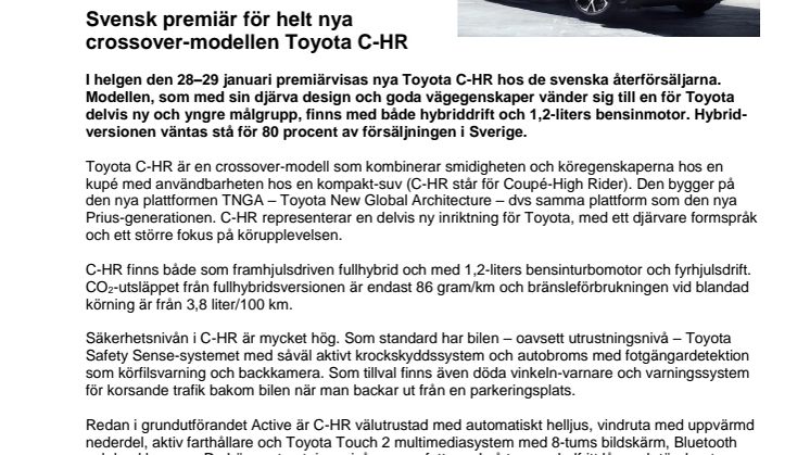 Svensk premiär för helt nya crossover-modellen Toyota C-HR