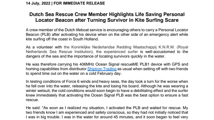 14 July 2022 - Dutch Sea Rescue Crew Member Highlights PLB after Turning Survivor.pdf
