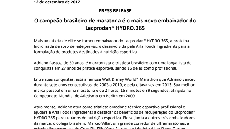 PRESS RELEASE – O campeão brasileiro de maratona é o mais novo embaixador do Lacprodan® HYDRO.365