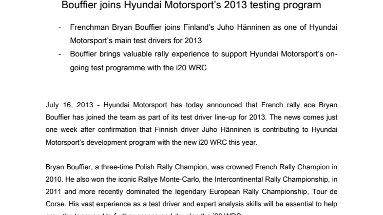 Bouffier er testfører for Hyundai Motorsport