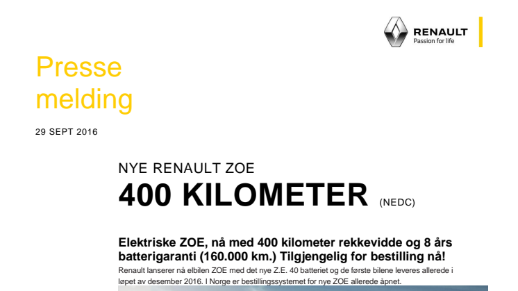 Nye Renault Zoe med 400 km rekkevidde (NEDC)