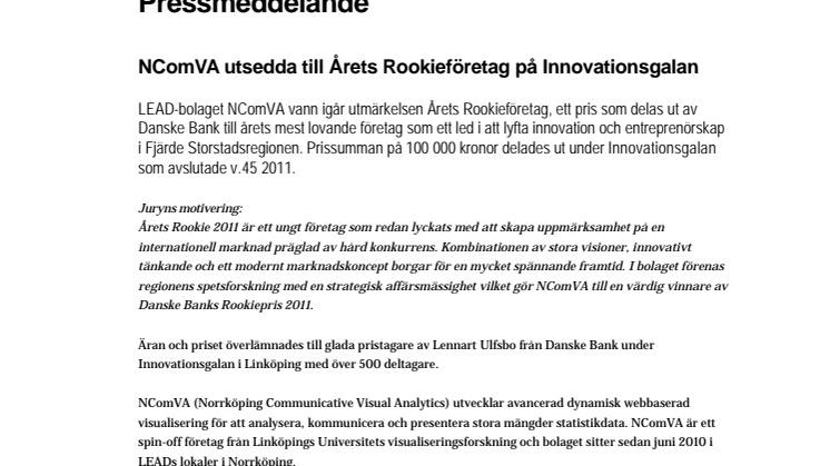 NComVA utsedda till Årets Rookieföretag på Innovationsgalan