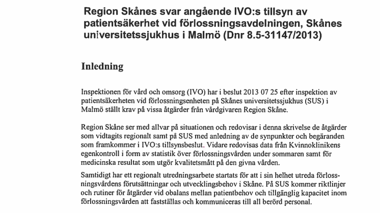 Region Skånes hela svar till IVO