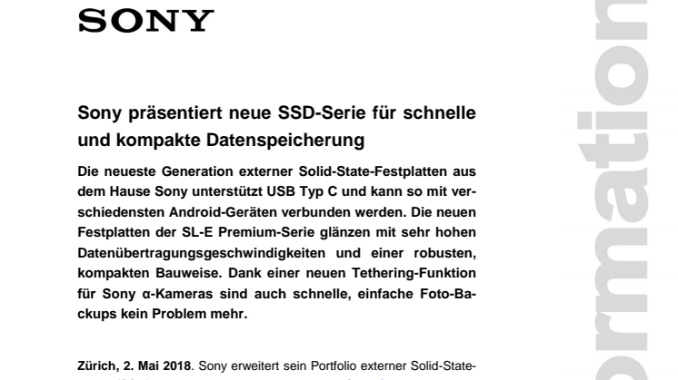 Sony präsentiert neue SSD-Serie für schnelle und kompakte Datenspeicherung