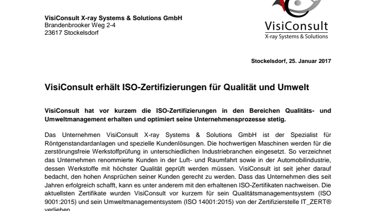 VisiConsult erhält ISO-Zertifizierungen für Qualität und Umwelt