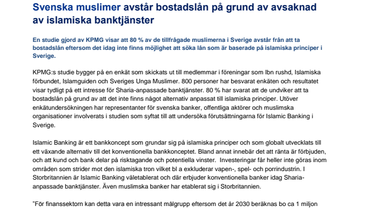 Svenska muslimer avstår bostadslån på grund av avsaknad av islamiska banktjänster