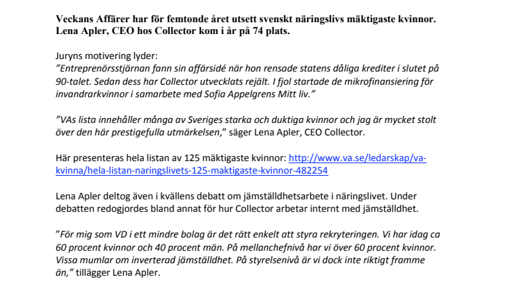 Lena Apler på listan över Sveriges mäktigaste kvinnor
