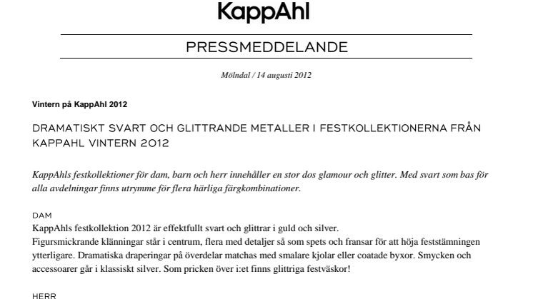 Dramatiskt svart och glittrande metaller i festkollektionerna på KappAhl vintern 2012