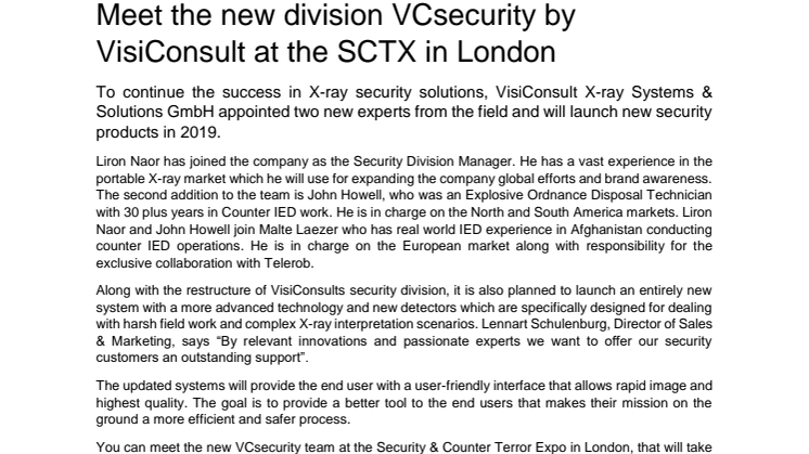 Meet the new division VCsecurity by VisiConsult at the SCTX in London