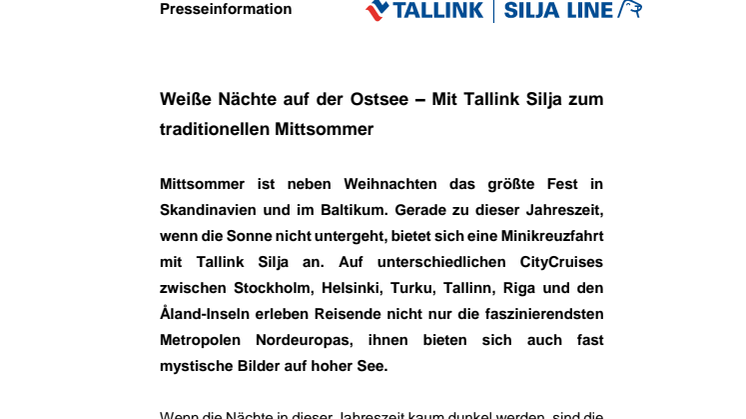 Weiße Nächte auf der Ostsee – Mit Tallink Silja zum traditionellen Mittsommer