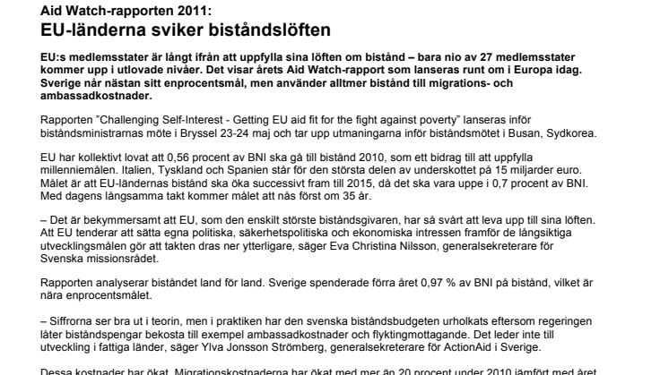 Aid Watch-rapporten 2011: Challenging Self-Interest - Getting EU aid fit for the fight against poverty