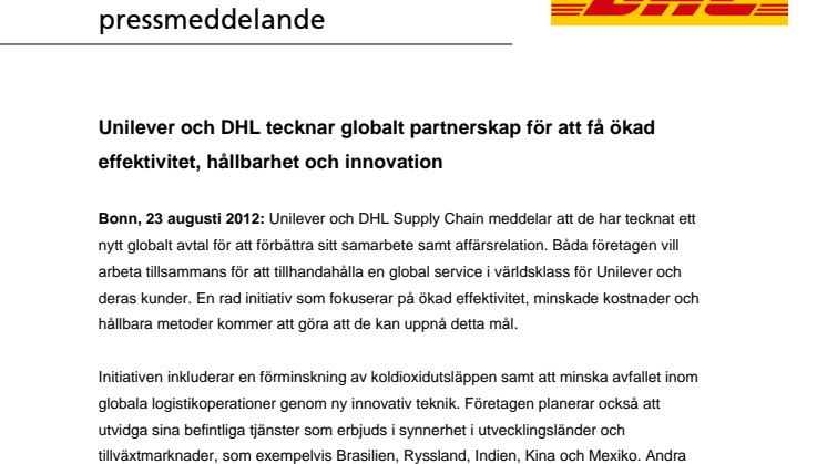 Unilever och DHL tecknar globalt partnerskap för att få ökad effektivitet, hållbarhet och innovation