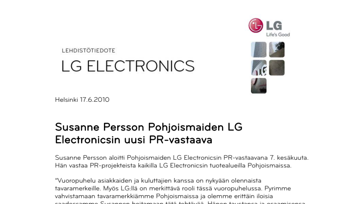 Susanne Persson Pohjoismaiden LG Electronicsin uusi PR-vastaava
