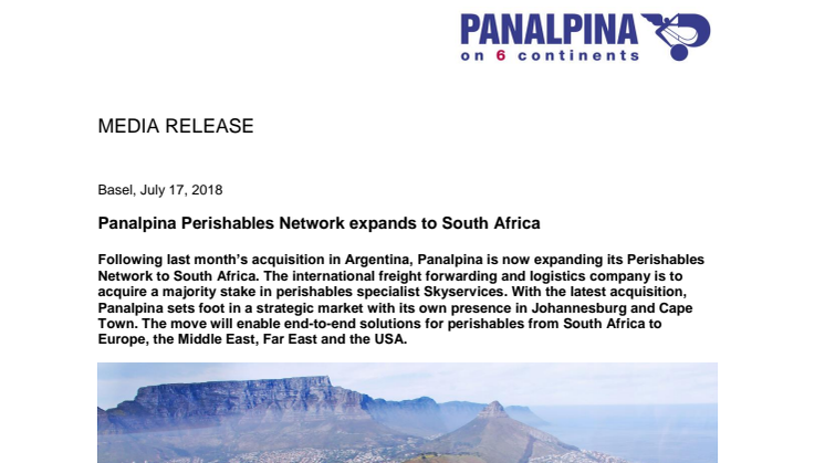 Panalpina Perishables Network expands to South Africa