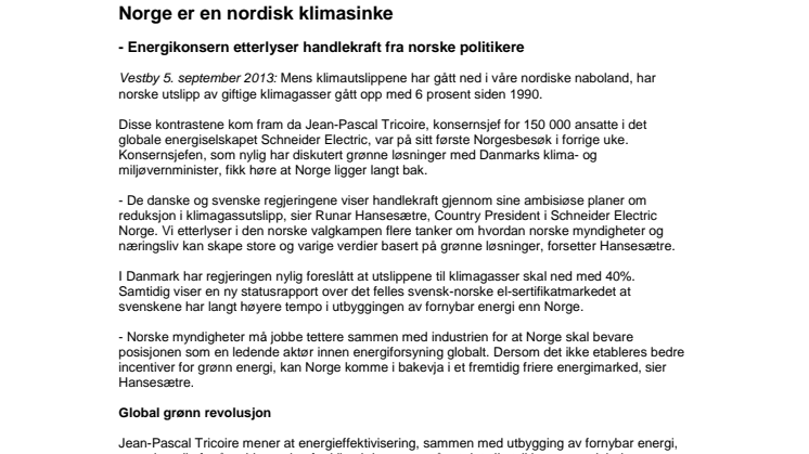 Norge er en nordisk klimasinke