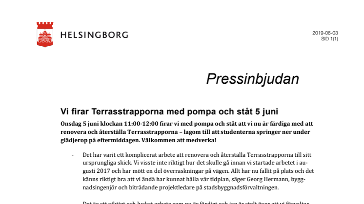 Pressinbjudan: Vi firar Terrasstrapporna med pompa och ståt 5 juni 