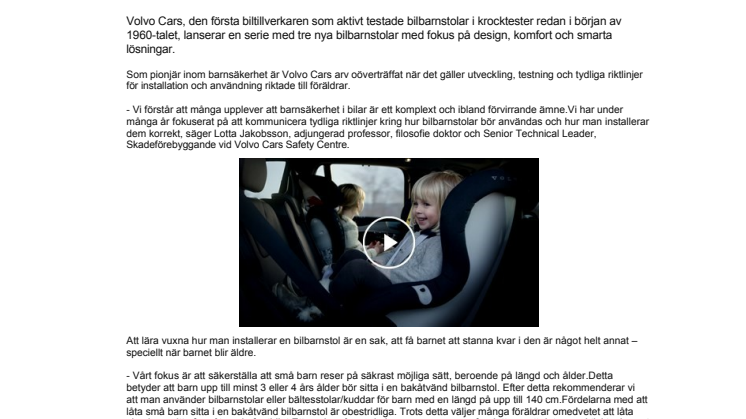Volvo Cars kompletterar säkerhet med komfort och smarta lösningar i ny generation bilbarnstolar