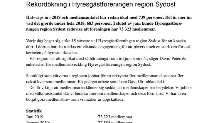 ​Rekordökning i Hyresgästföreningen region Sydost