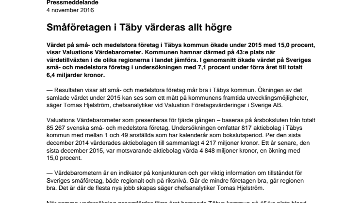 Värdebarometern 2015 Täbys kommun