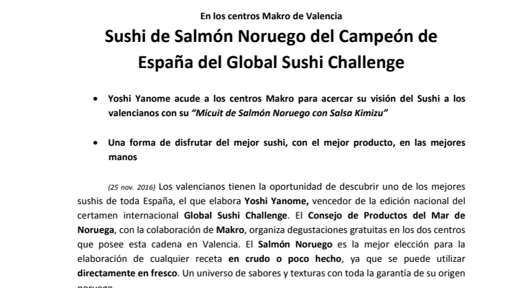 Sushi de Salmón Noruego del Campeón de España del Global Sushi Challenge