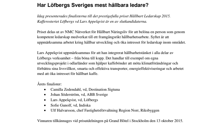 Har Löfbergs Sveriges mest hållbara ledare? 