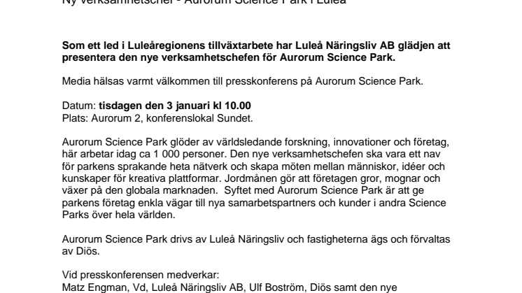 Ny verksamhetschef på Aurorum Science Park i Luleå