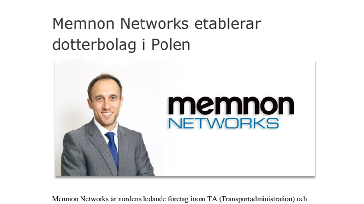 Memnon Networks etablerar dotterbolag i Polen