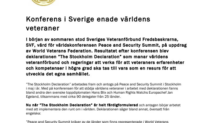 Konferens i Sverige enade världens veteraner