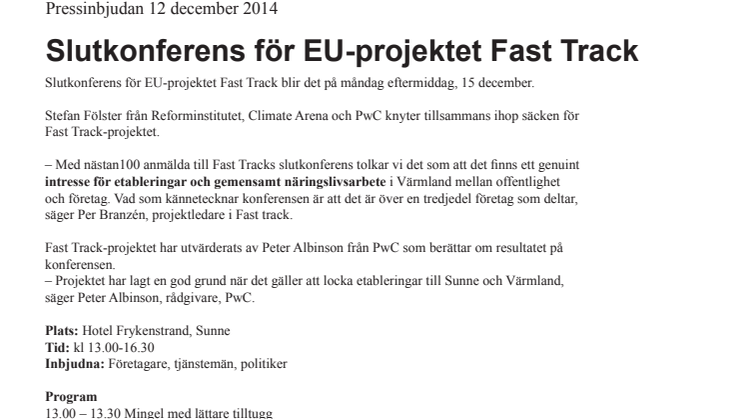 Slutkonferens för EU-projektet Fast Track i Sunne