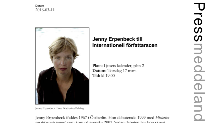 Jenny Erpenbeck till Internationell författarscen  
