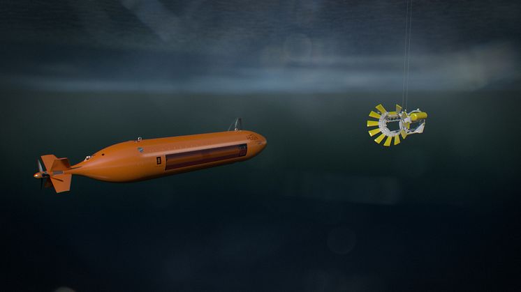 A Kongsberg Maritime HUGIN AUV approaches the new LARS docking system