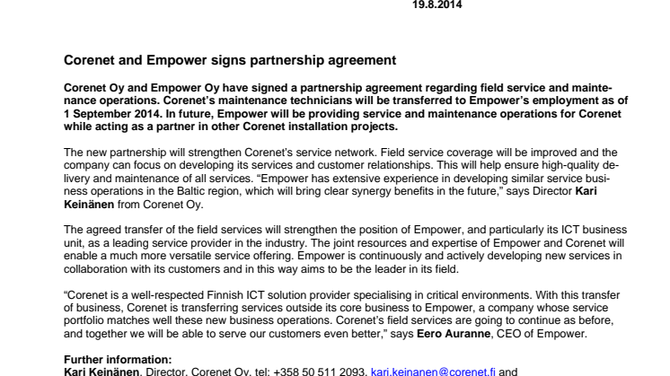 Corenet and Empower signs partnership agreement