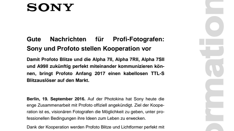 ​Gute Nachrichten für Profi-Fotografen:  Sony und Profoto stellen Kooperation vor