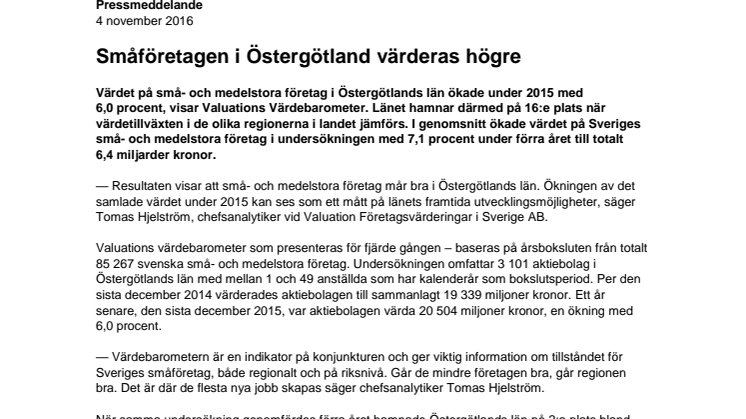 Värdebarometern 2015 Östergötlands län