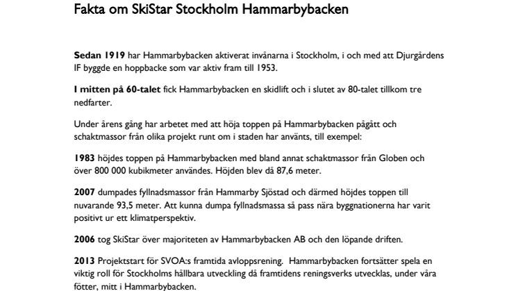 Fakta om SkiStar Stockholm Hammarbybacken