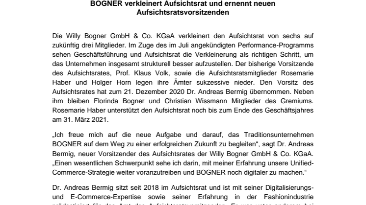 BOGNER reduces size of Supervisory Board and appoints new Chairman of the Supervisory Board